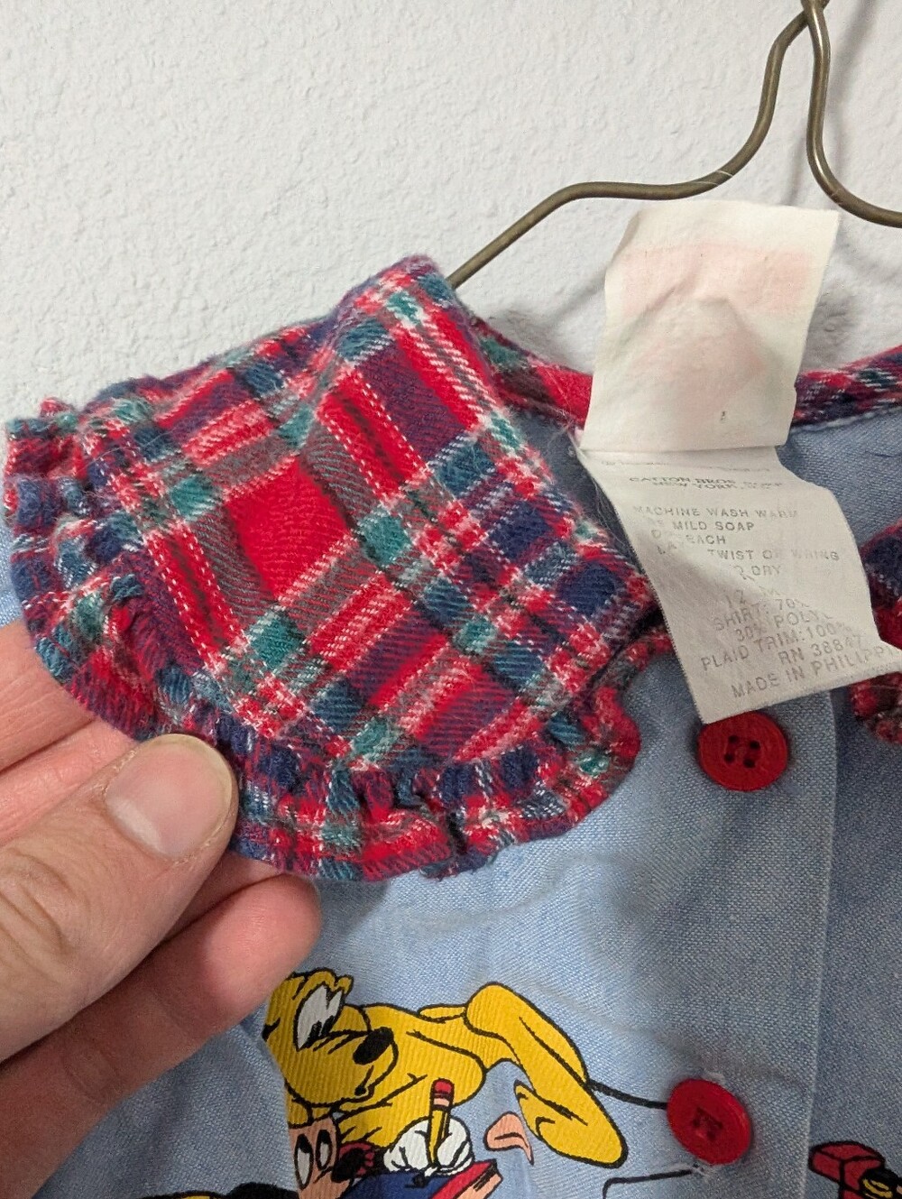 Vintage Mickey's Stuff Minnie and Mickey Art Plaid Collar Shirt Sz 12 mon - Picture 4 of 5